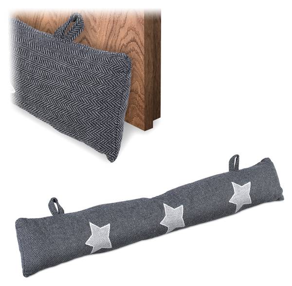Zugluftstopper Grau - Weiß - Polyester - 76 x 10 x 7 cm
