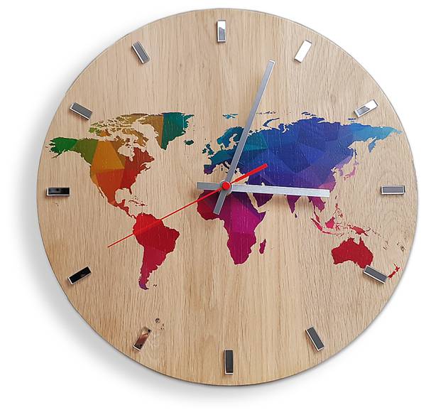 Wanduhr Weltkarte Braun - Holzwerkstoff - 33 x 33 x 4 cm