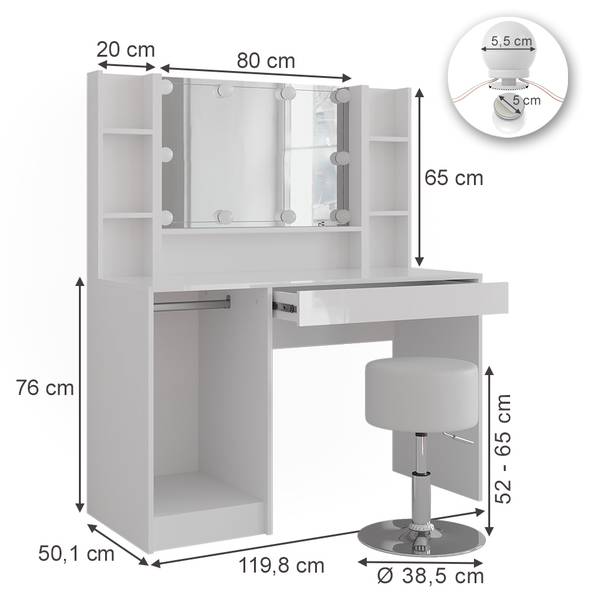 Kaptafel Sherry 57591 wit - plaatmateriaal op houtbasis - 120 x 76 x 51 cm