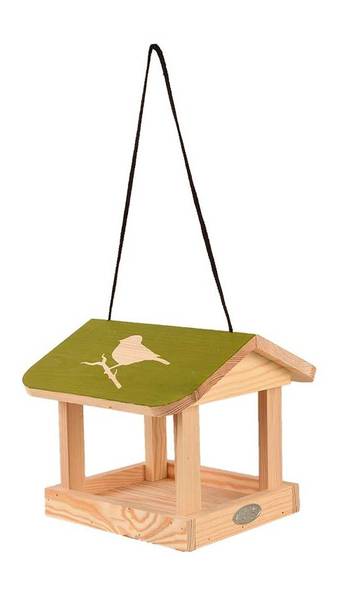 Futterhaus zum Aufhängen mit Aufdruck Massivholz - 24 x 21 x 24 cm