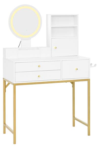 Schminktisch mit Spiegel DianaGLOW Ⅴ Weiß - Holzwerkstoff - 40 x 134 x 80 cm