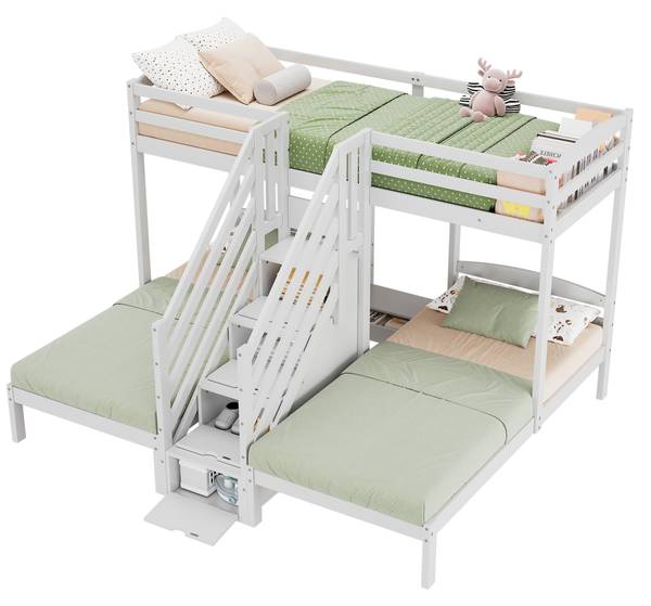Etagenbett Terra Ⅰ Weiß - Holzwerkstoff - Massivholz - 240 x 163 x 240 cm