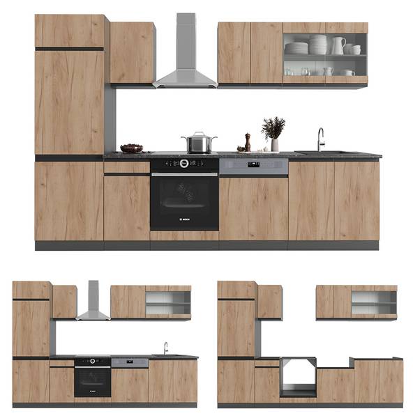 Küchenzeile R-Line 42942 Braun - Grau - Holzwerkstoff - 300 x 207 x 60 cm