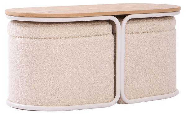 Couchtisch mit Hocker SENJA 3er Set Weiß - Holz teilmassiv - 90 x 44 x 42 cm