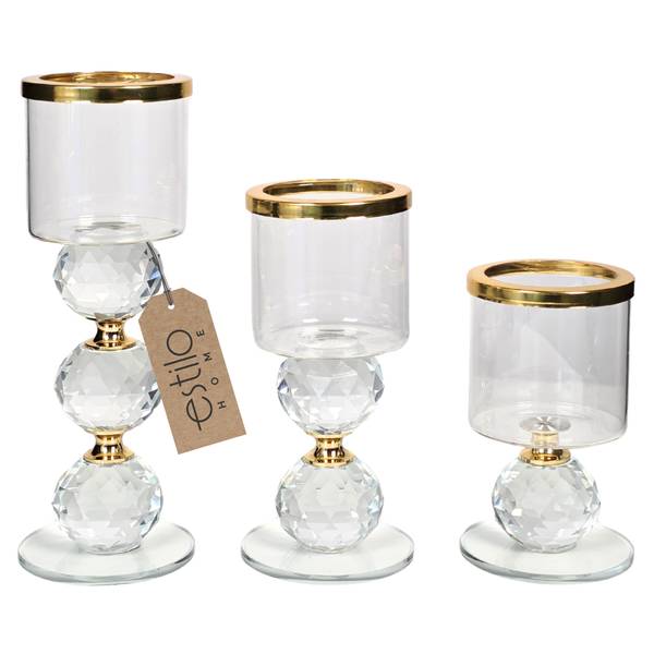 Kerzenständer SWG-T 3er-Set Weiß - Glas - 6 x 19 x 6 cm