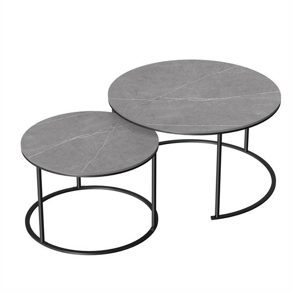 Couchtisch Satztisch rund (2er Set) Grau - Keramik - 80 x 45 x 80 cm