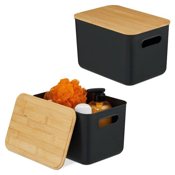 Aufbewahrungsbox mit Deckel 2er Set Schwarz - Hellbraun