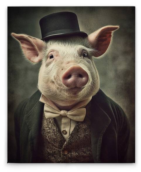 Leinwandbild Mr.Pig Schwarz - Textil - 40 x 50 x 2 cm