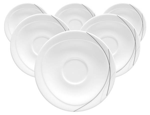 Cappu-Untertassen Trio Highline 6er Set Grau - Weiß - Porzellan - 18 x 3 x 18 cm