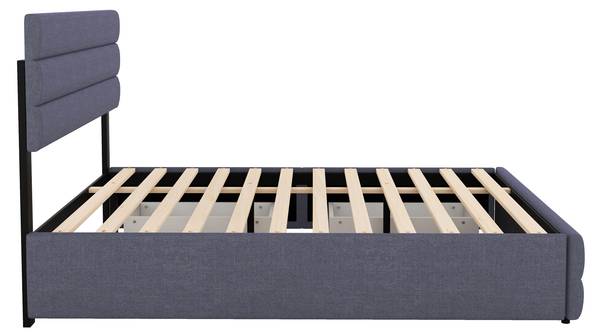 Polsterbett Leto Ⅱ Grau - Leinen - Polyester - Kiefer - Stahl - 140 x 105 x 203 cm