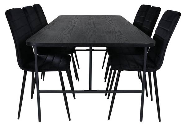 Essgruppe Uno + Windu (7-teilig) Schwarz - Samt - 200 x 74 x 90 cm