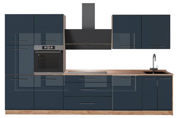 Küchenzeile Fame-Line 65756 Blau - Braun - Stahl - 340 x 207 x 60 cm