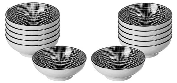 Dipschalen Takeo Stripes 12er Set Schwarz - Weiß - Porzellan - 8 x 3 x 8 cm