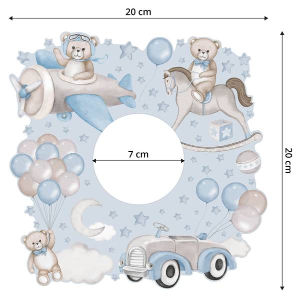 Lichtschalter-Sticker Teddybären Schwarz - Blau - Grau - PVC - 20 x 20 x 20 cm