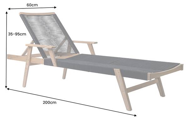Gartenliege BALI ROPE Braun - Grau - Polyester - Akazie - 60 x 35 x 200 cm