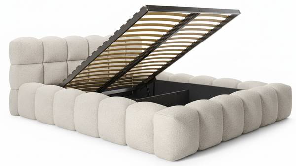 Polsterbett Mira mit Bettkasten Boucle Beige - Bouclé - 224 x 87 x 240 cm