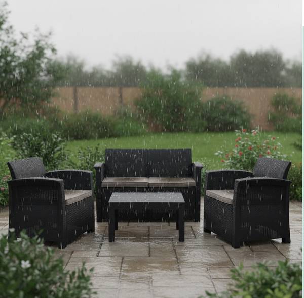 Ensemble de jardin 4 pièces en polyrotin Noir - Gris - Polyester - 122 x 75 x 60 cm