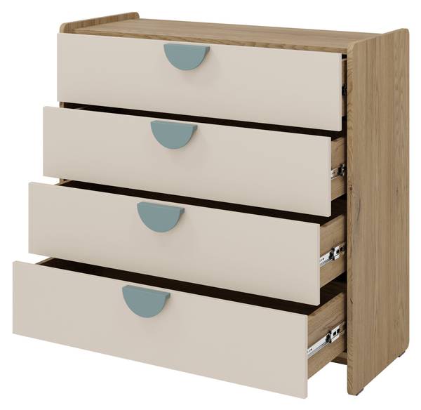 Kommode Lexi Beige - Blau - Eiche