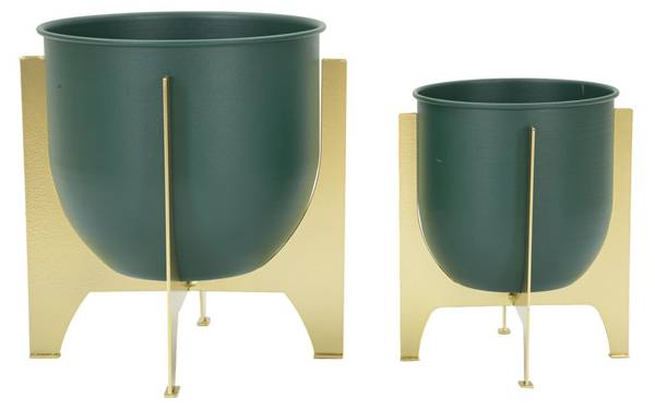 Set de 2 cache-pots en métal coloré Gren Vert - Métal - 25 x 26 x 25 cm
