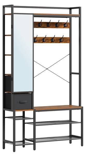 Kleiderständer HO-004 mit Schuhregal Braun - Holzwerkstoff - Metall - 100 x 180 x 30 cm