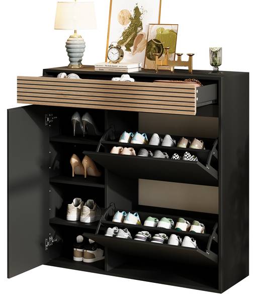 Schuhschrank Philotes Ⅰ Schwarz - Braun - Holzwerkstoff - 100 x 105 x 35 cm