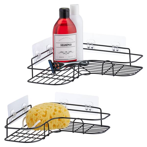 Duschablage ohne Bohren 2er Set Schwarz - Eisen - 26 x 6 x 26 cm