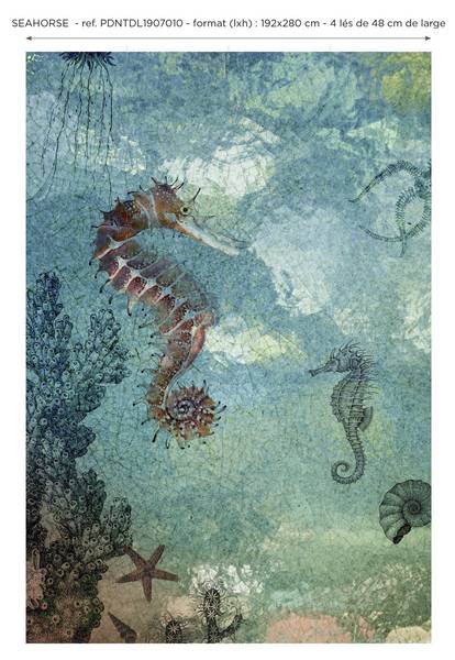 Panorama-Tapete Seahorse Blau - Papier - 192 x 280 x 192 cm