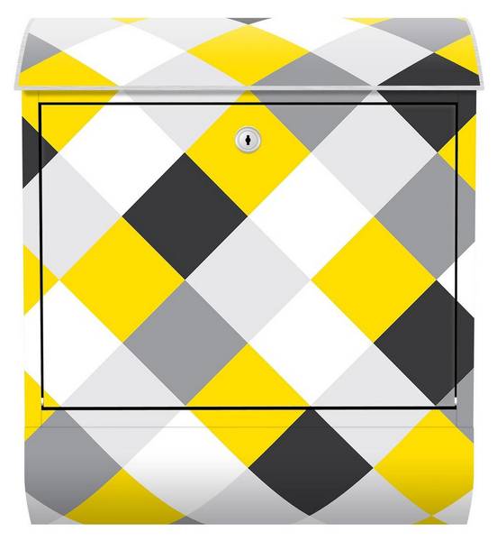 Briefkasten Geometrisches Schachbrett Grau - Stahl - 39 x 46 x 13 cm