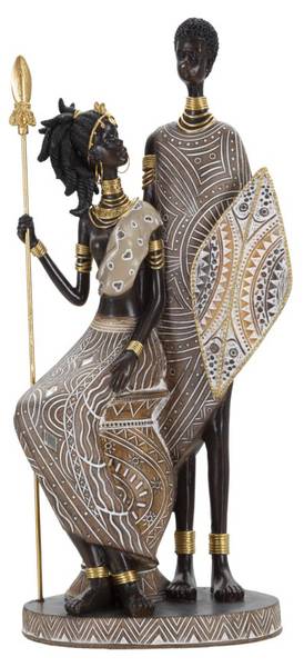 Skulptur Masai Tribal Famiglia Braun - Harz - 12 x 38 x 16 cm