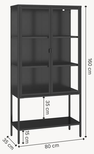 Vitrinenschrank Borshavisa I. Schwarz - Stahl - Klarglas - 80 x 160 x 35 cm