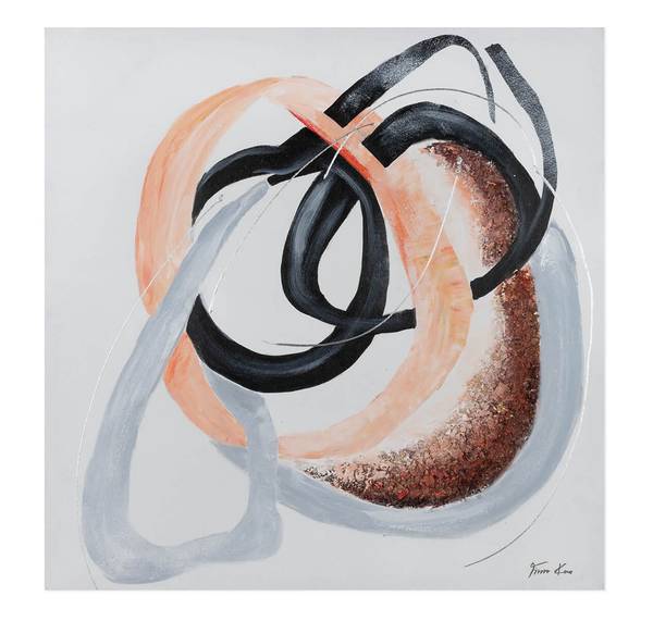 Tableau peint à la main Orbite Liana Blanc - Coton - 80 x 80 x 4 cm