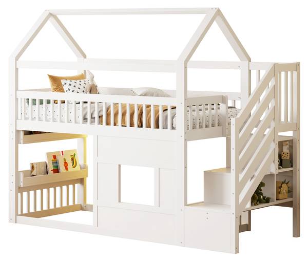 Holzhausbett Oneiros Ⅰ Weiß - Holzwerkstoff - Massivholz - 95 x 189 x 254 cm