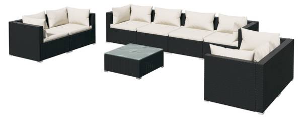 Salon de jardin 3013635-16 (lot de 9) Noir - Blanc - Polyester - Acier - 60 x 30 x 60 cm