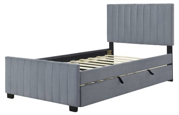 Lit rembourré TIAEMUD Ⅰ Gris - Velours - 100 x 107 x 203 cm