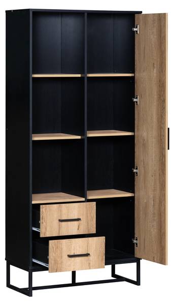 Hochschrank mit 2 Schubladen Coeus Ⅱ Schwarz - Braun - Eisen - 80 x 180 x 40 cm