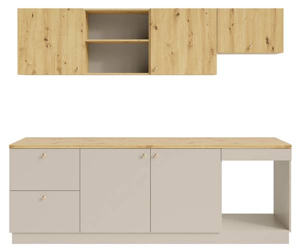 Küchenzeile YORINA Beige - Braun - Holz teilmassiv - 242 x 85 x 60 cm