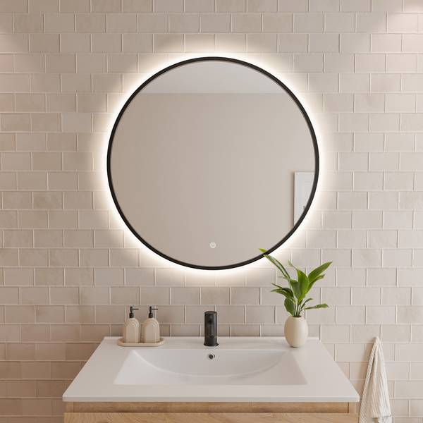 Badezimmerspiegel Torino Schwarz - Spiegelglas - 80 x 80 x 4 cm