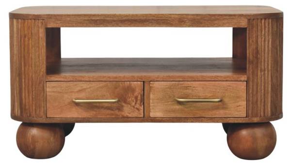 Table Basse Fluted Beige - Manguier - 85 x 46 x 55 cm