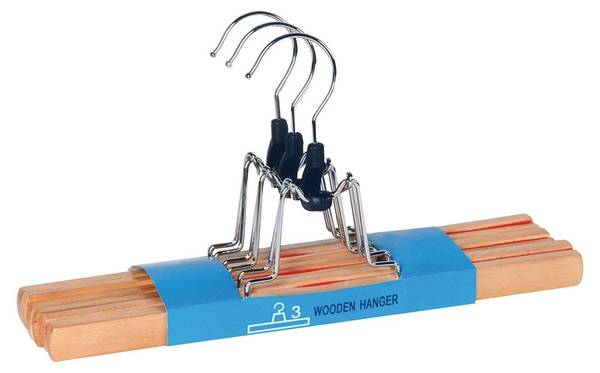 Hosenklemmbügel 3er Set Braun - Massivholz - 25 x 17 x 2 cm