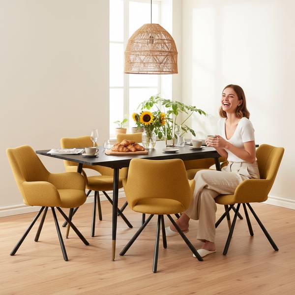 Essgruppe WHALEN BETH 7-teilig Schwarz - Gelb - 6er Set