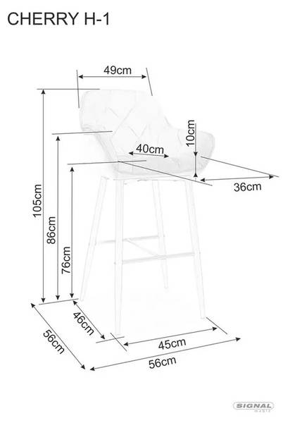Barstuhl H1 Lux Schwarz - Textil - 56 x 105 x 56 cm