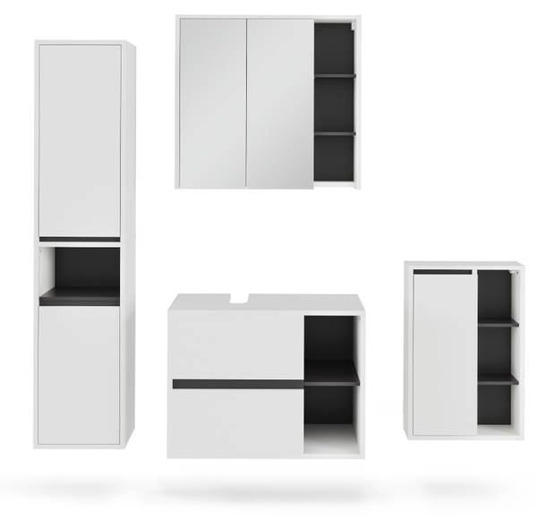 Badmöbel-Set Viola 55230 4er Set Grau - Reinweiß - Breite: 80 cm