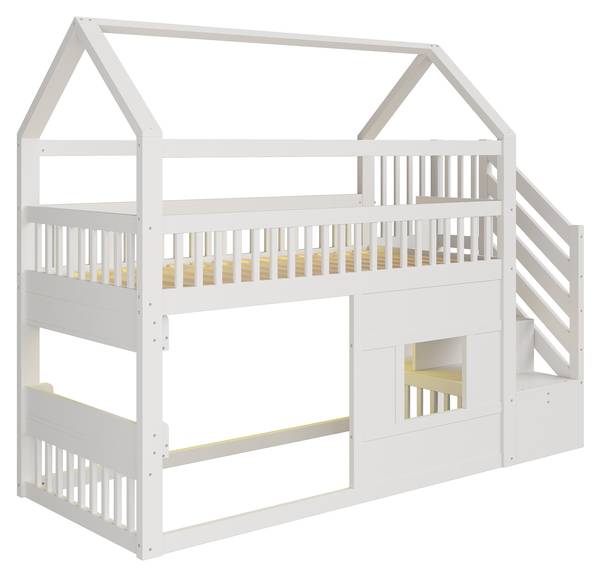 Holzhausbett Oneiros Ⅰ Weiß - Holzwerkstoff - Massivholz - 95 x 189 x 254 cm