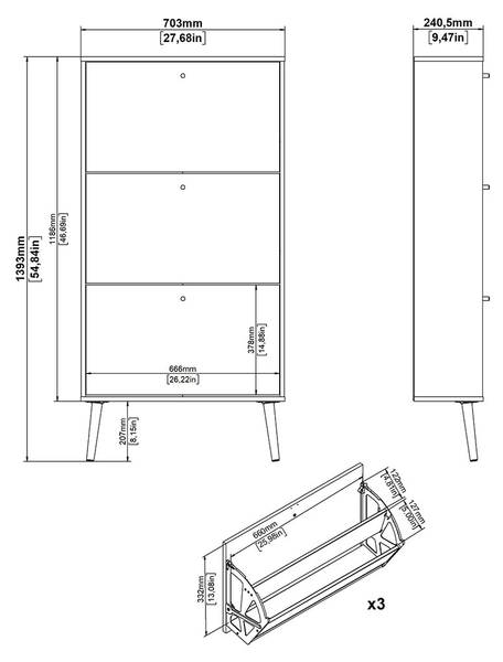 Bodo schoenenkast wit - deels massief hout - 71 x 140 x 24 cm