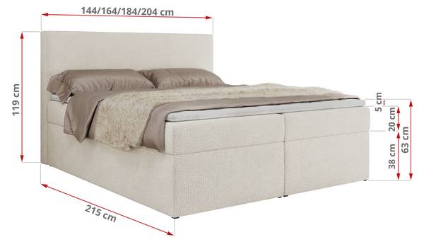 Boxspringbett JAGUAR Weiß - H4 - Liegefläche Breite: 140 cm