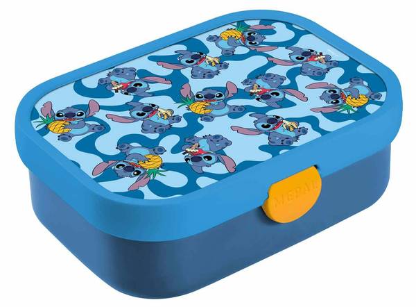 Brotdose mit Gabel Stitch Campus Blau - Gelb - Kunststoff - 14 x 7 x 18 cm