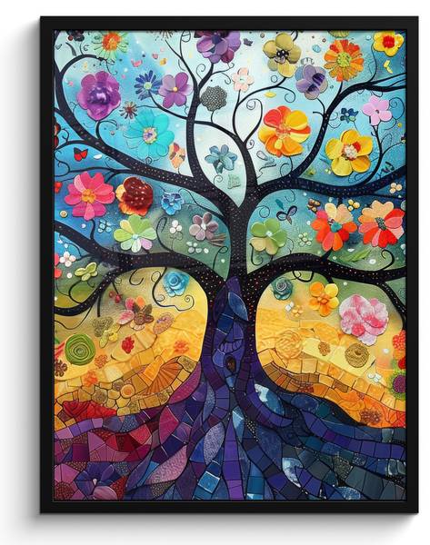 POSTER MIT RAHMEN Blumenbaum 60 x 80 cm - Durchmesser: 90 cm