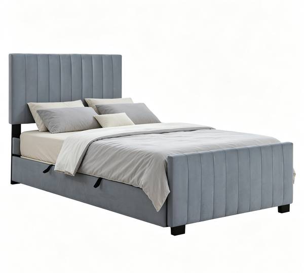 Lit rembourré TIAEMUD Ⅰ Gris - Velours - 100 x 107 x 203 cm