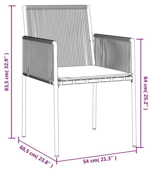 Gartenstuhl 364102 2er Set Schwarz - Polyrattan - 54 x 83 x 60 cm