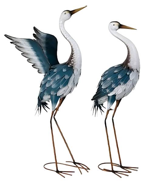 Gartendeko Figur Reiher 2er Set Blau - Braun - Weiß - Eisen - 44 x 74 x 20 cm